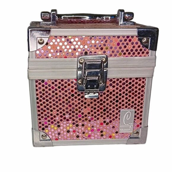 Caboodles Pink Sequin Mini Makeup Case Organizer 2012  Approximately 5" x 5" - Picture 1 of 11